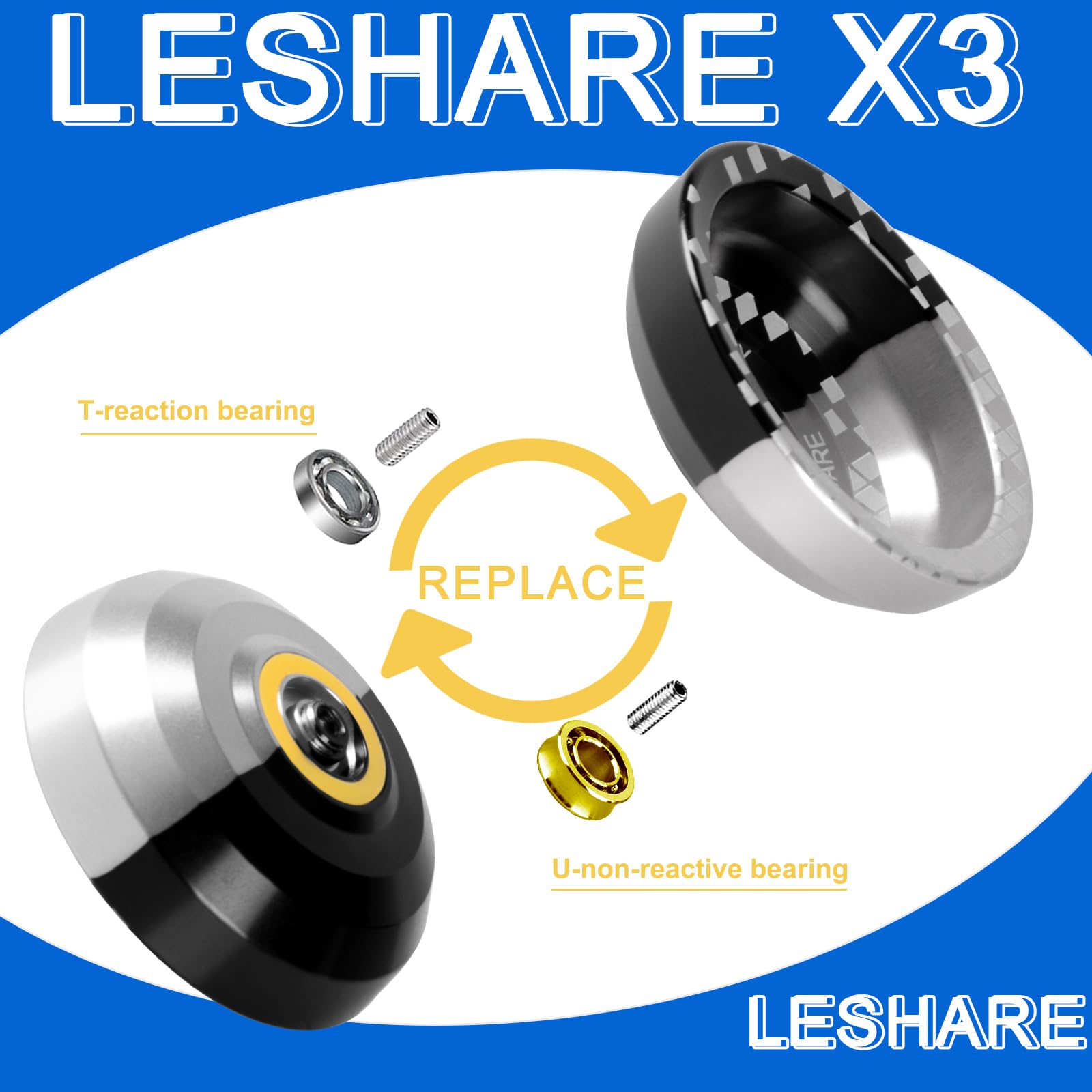 LESHARE Unresponsive Yoyo Professional [Responsive Bearing Included Auto Return] with Ball Bearing Mosaic Extraordinary Yo-Yos Ball Sleeper Yoyos, (Black Silver)