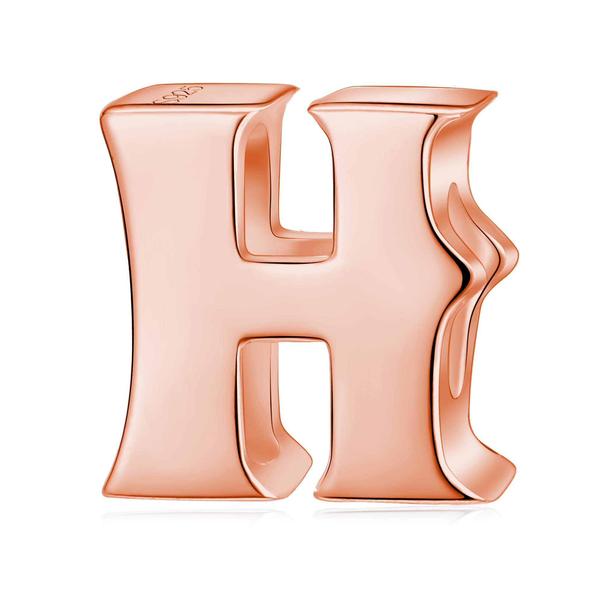 Alphabet Charms Initial A-Z Genuine 925 Sterling Silver Letter Beads Words Charms fits European Charms Bracelet for Mother Day Gfts (rose gold H)