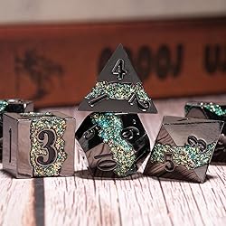 Black Glitter Metal Dice Set,Polyhedral Stripe DND