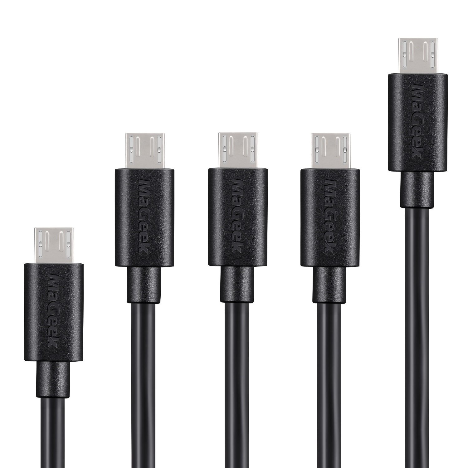 MaGeek Micro USB Cables, [Pack of 5pcs] [0.3m, 1.0m x 3pcs and 1.8m] Premium Data Cables High Speed Sync and Charge Cables for Samsung, HTC, Sony, Motorola, LG, Google, Nokia and More (Black)