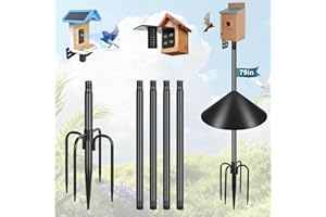 Gtongoko Smart Bird Feeder Pole Squirrel Proof 79 Inch Bluebird House Pole for Outdoors Squirrel Baffles for Feeders Weather Station Heavy Duty Metal Mounting Kit Black