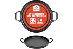 Chef Pomodoro Paella Pan 14 Inch - Premium Cast Iron Paella Pan, Cast Iron Pizza Pan, Deep Dish Pizza Pan, Perfect for Pizza 
