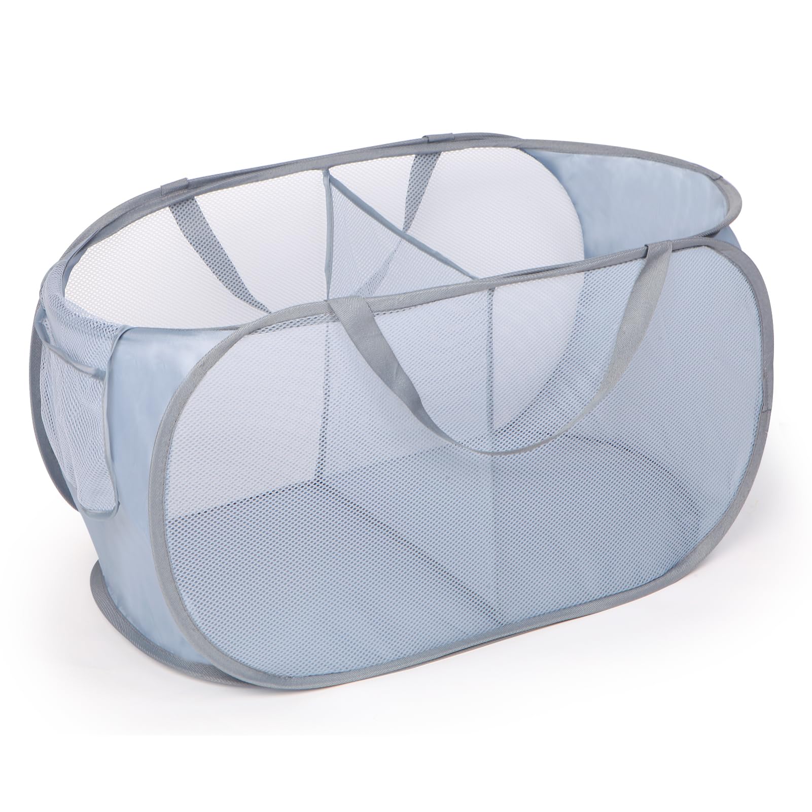 Diggoour Durable Collapsible Laundry Baskets, 2 Compartments Pop Up Laundry Hamper with Handy Pocket, Foldable Clothes Hamper with Reinforced Carry Handles for Laundry, Bathroom, Dorm or Travel Gray