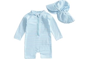 MA&BABY Baby Boys Swimsuit Onepiece Striped Zipper Swimwear Baby Toddler Girls Bathing Suit Rash Guard Swimming Sunsuit