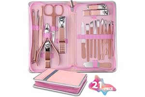 UMEINAC TECH Manicure Set Professional Nail Manicure Kit for Women, 21 in 1 Manicure Kit Pedicure Kit Stainless Steel Nail Clipper Kit Nail Care Kit Travel- Pink