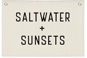 Wheatwin Boys Room Decor Coastal Beach Wall Hanging | Saltwater and Sunsets Linen Canvas Banner for Kids Playroom, Nursery, Surf Shack | Nautical Vintage Rustic Sign 20x30 Inch