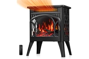 R.W.FLAME Electric Fireplace Heater 17" with Remote Control, Cathedral Stylish, Different Flame Effects and Log Set Colors, Adjustable Brightness and Heating Mode, Overheating Safe Design