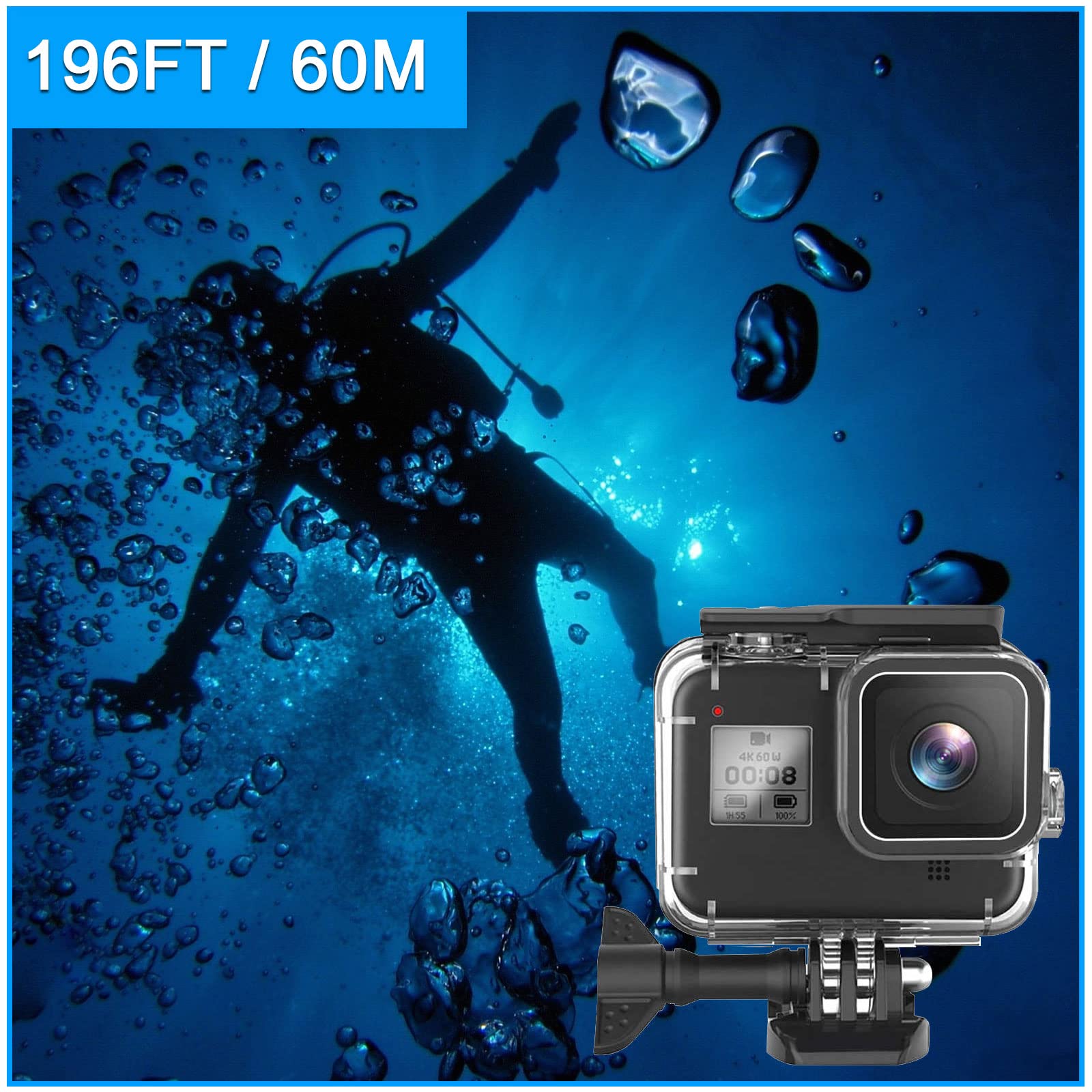 for Gopro Hero 8 Black Accessories Waterproof Protection Housing Case Diving 60M Protective for Gopro Hero 8 Sports Camera, IP68