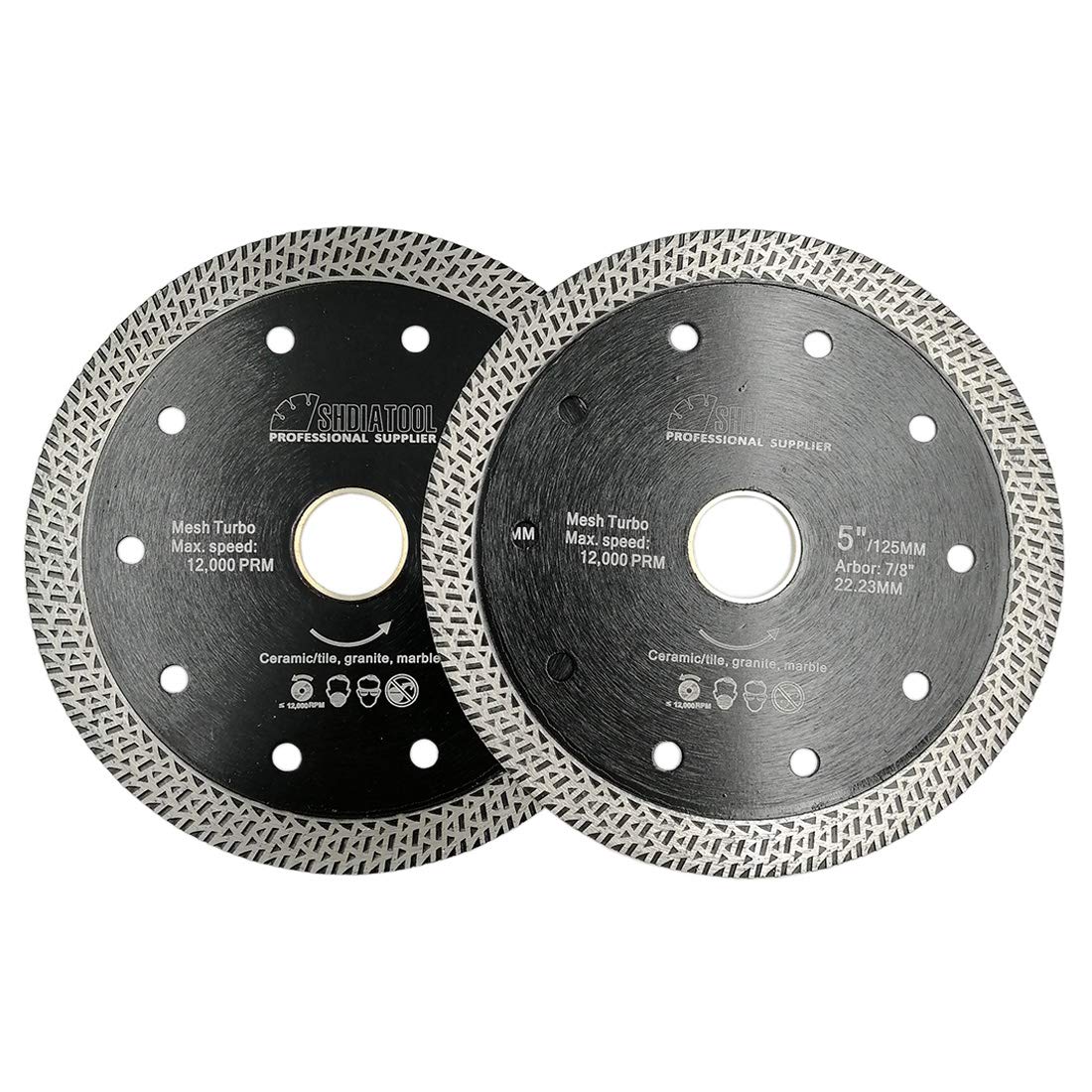 SHDIATOOL Diamond Cutting Disc 2pcs 5 Inches / 125mm Saw Blade with Mesh Turbo for Porcelain Tile Ceramic Granite Marble