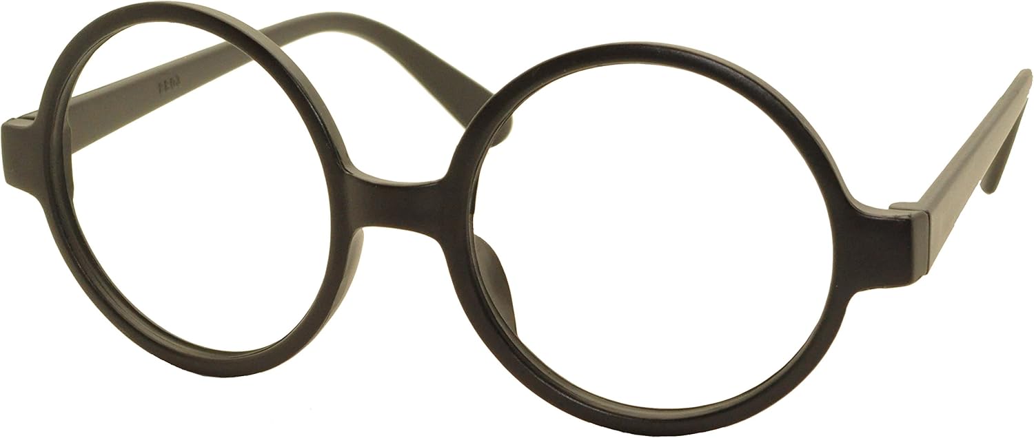 FancyG Retro Geek Nerd Style Round Shape Glass Frame NO LENSES - Matte Black: Clothing