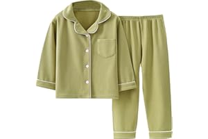 2-Piece Kids Toddler Boy Girl Cotton 𝐏a𝐣amas Set 𝐏js Solid Ribbed Long Sleeve Button Down 𝐒leepwear 𝐋oungewear