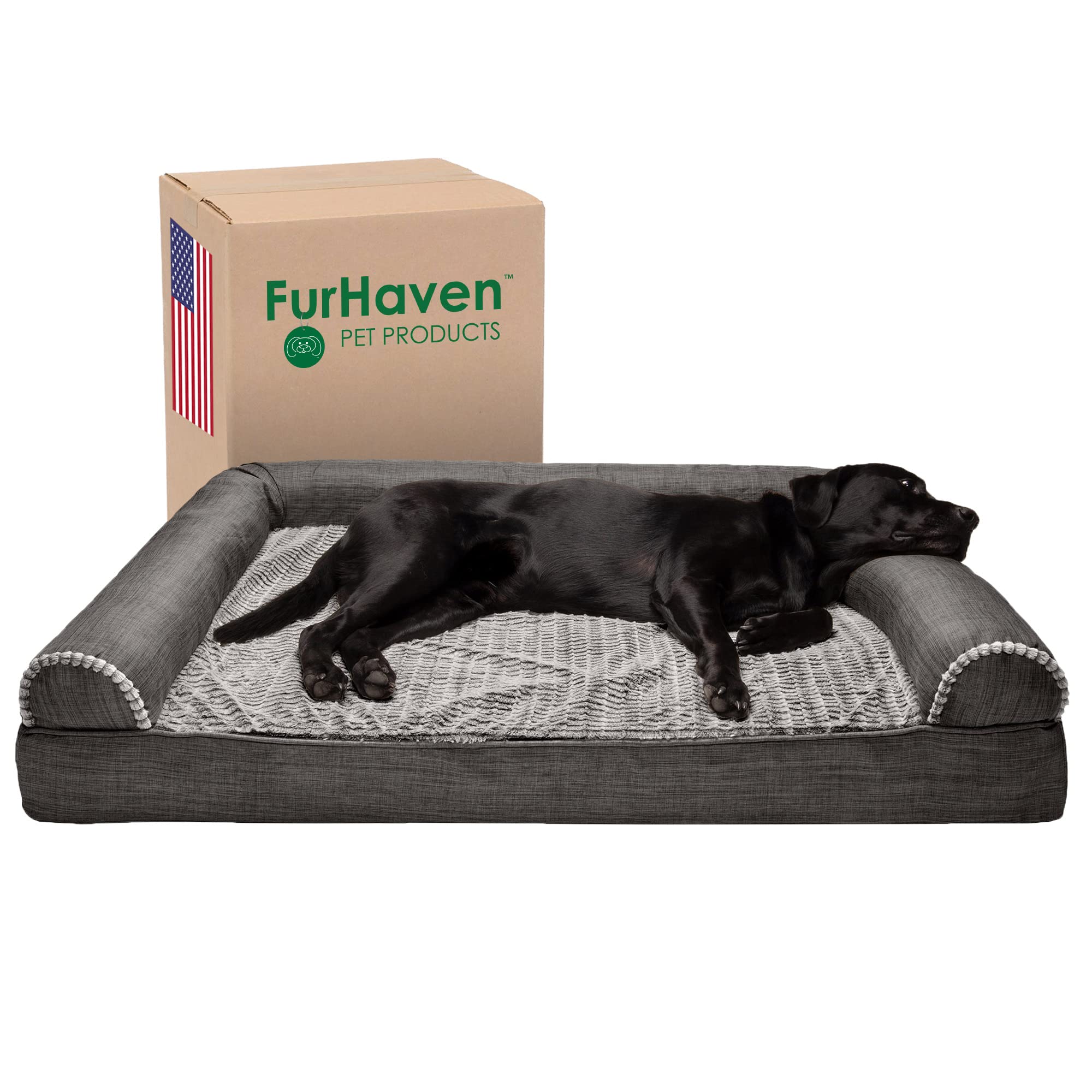 Furhaven Orthopedic Dog Bed for Large Dogs w/ Removable Bolsters & Washable Cover, For Dogs Up