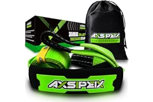 AXSIPEIX Tree Saver Strap 3in x 8ft (36,500 lbs) - Includes: Heavy Duty Reinforced Draw String + Havy Duty Storage Bag - Truck, SUV, ATV Off Road Tree Saver Strap Kit