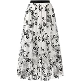 Reaowazo Skirts for Women Midi Long Length Dressy Casual Trendy Summer Tulle A-Line Floral High Waist Skirt