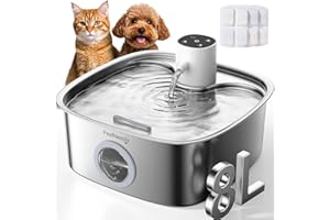 Cordless Cat Water Fountain Stainless Steel,FEELNEEDY Dog Water Fountain,270oz/8L 5000mAh Battery Operated Pet Water Fountain