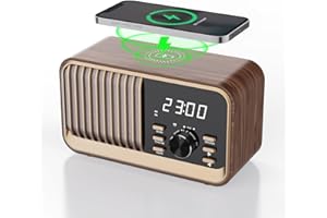 MONODEAL Alarm Clock Radio with Fast Wireless Charging,Support Bluetooth 5.3/FM Radio/USB Port/TF Card/Aux in,8W Stereo Sound Speaker,Snooze,Hands-Free Calling,Dimmable Clock Radios for Bedroom