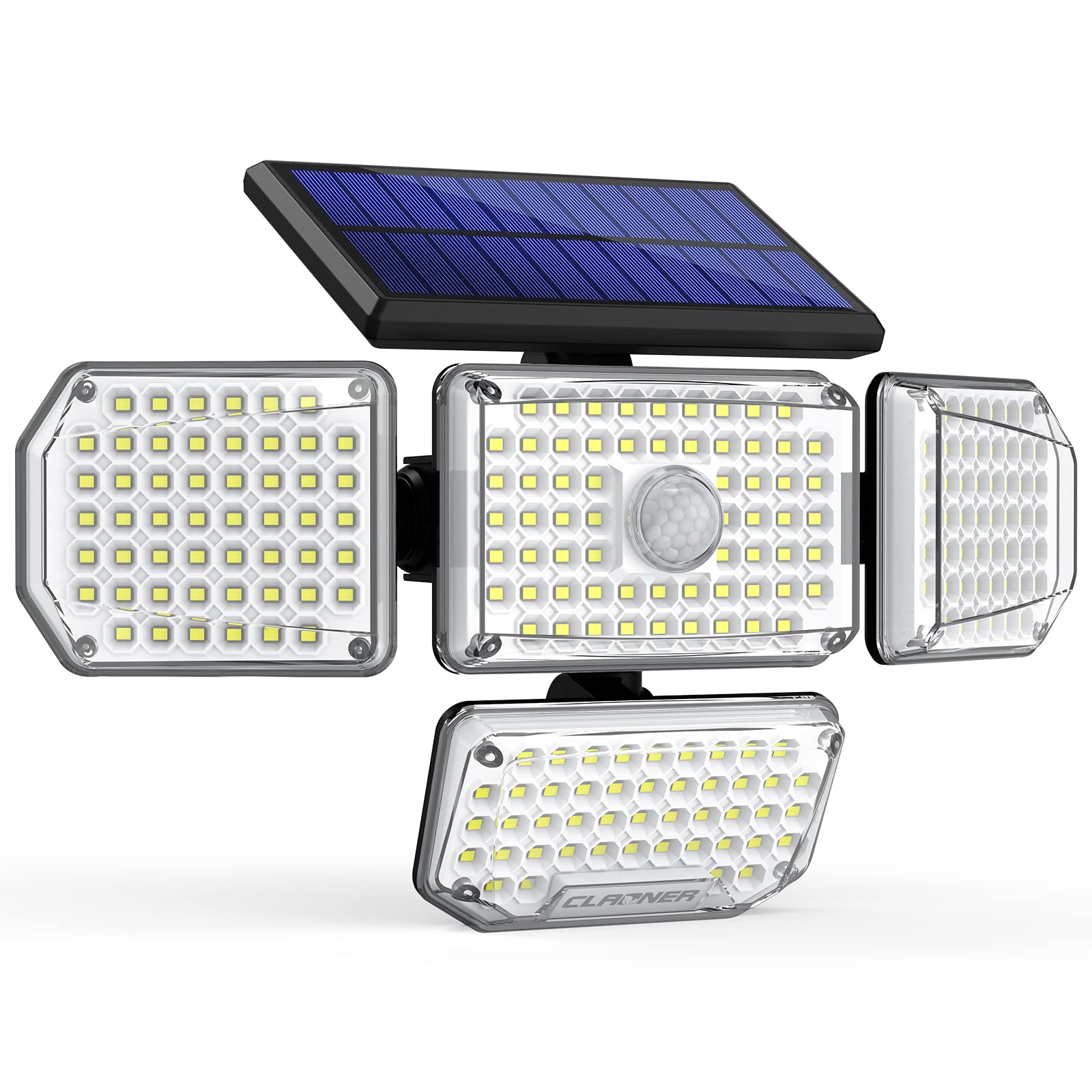 CLAONER Solar Security Light, Upgraded 214 LED Solar Lights Outdoor 3000LM Motion Sensor Flood Lights with 360° Adjustable 4 Heads IP65 Waterproof for Yard Garage Pathway