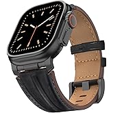 Bouixel Top Grain Genuine Leather Compatible with Apple Watch Ultra 3 Band 49mm 46mm 45mm 44mm 42mm, Rugged Metal Connector Band Strap for Women Men iWatch Ultra 2/1 Series 11 10 9 8 7 6 5 4 3 SE