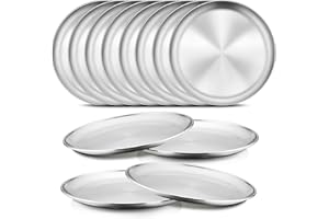 Onader 12-Piece Stainless Steel Plates 8 Inch 304(18/8) Metal Dinner Camping Plates for Kids Toddlers Round Dishes for Servin