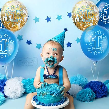 Azul Kateluo Globos De Cumpleanos 1 Ano 1 Ano Bebe Nina Nino Globos Rosado Azul De Cumpleanos Con Banner De Feliz 1er Cumpleanos Bebe Globos Decoracion Costura Y Manualidades Hogar Y Cocina