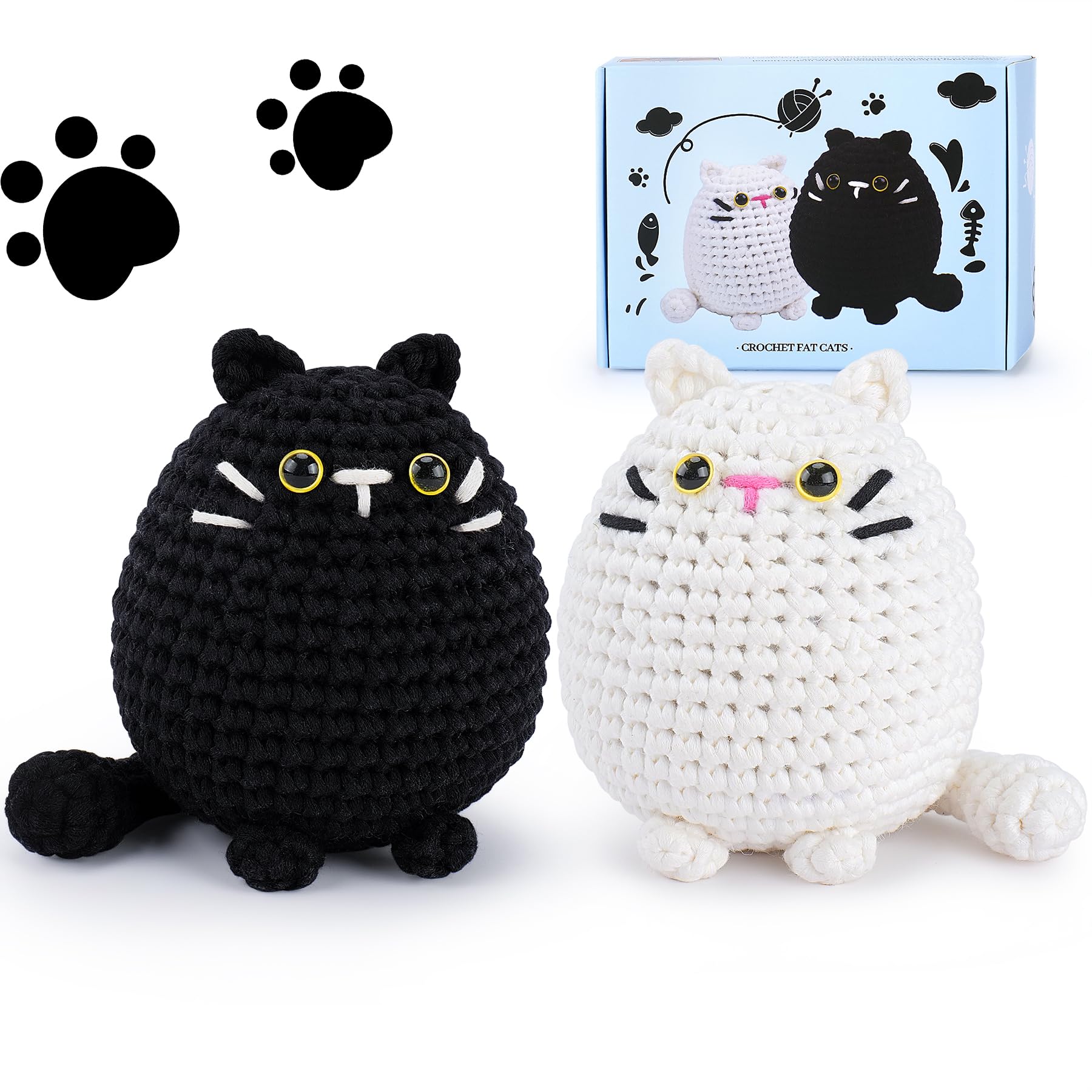 Crochet Kit for Beginners Animal Cat Crochet Kit for Adults Kids, Knitting Kits Complete Crochet Set with Step-by-Step Video Tutorials Crochet Animal Kit Surprise Gift Black White Cat Halloween Decor