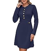 Aokivvy Women's Long Sleeve Sweater Dress Crewneck Button Elegant Bodycon Formal Party Mini Dress