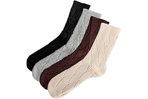 LuckySeam Women's Crew Socks 4 Pairs Solid Mid-Calf Socks Fuzzy Cozy Fall and Winter Sock for Women Casual and Soft