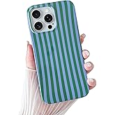 Yeddabox for iPhone 16 Pro Max Case Cute Striped Phone Case Soft TPU Slim Shockproof Phone Cover for Women Girls, Green and Blue