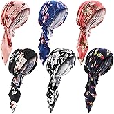 Chicingyou 6 Pcs Chemo Headwear for Women Pre Tied Head Scarf Beanies Cover Cap Lightweight Stretch Ruffle Print Turban Hat