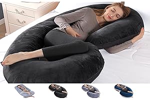 TINKLE WELL C-Shaped Pregnancy Pillows, Memory Foam Pregnancy Pillow Full Body Maternity Pillow with Removable Cover, 52 Inch Pregnancy Pillows for Sleeping (Black)
