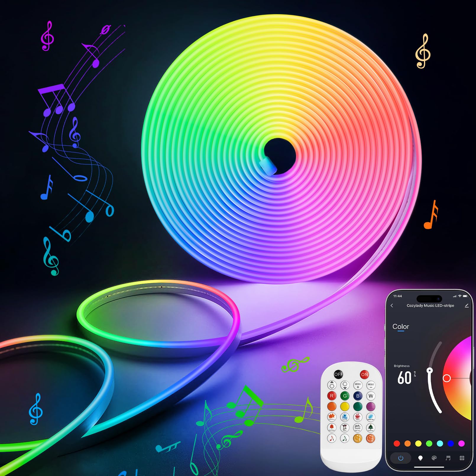 Photo 1 of Lamomo Led Strip Lights, 16.4Ft RGB Neon Led Lights for Bedroom, 12v App Control Music Sync Color Changing Rope Light, Waterproof Flex Neon Sign for Indoor Decor?Without Power Adapter?