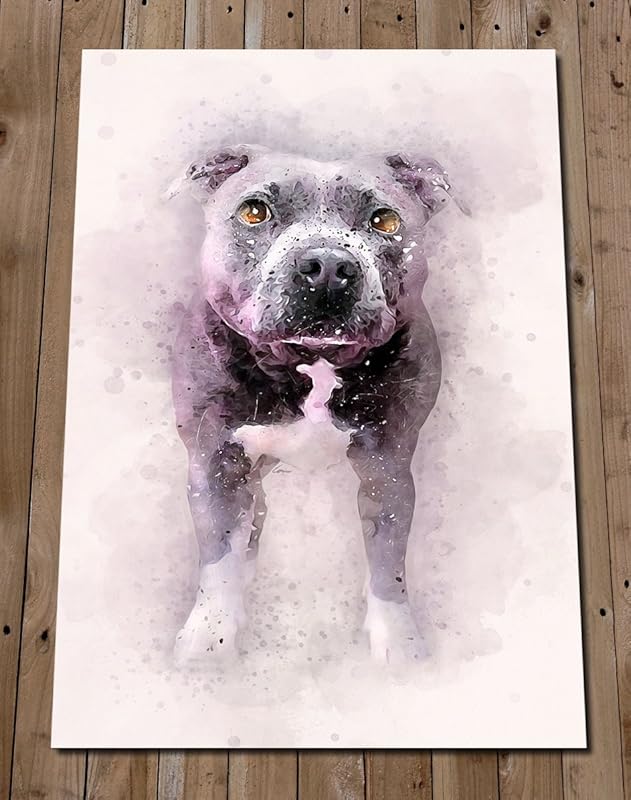 Blue STAFFORDSHIRE BULL TERRIER Art Print Wall Decor Watercolour