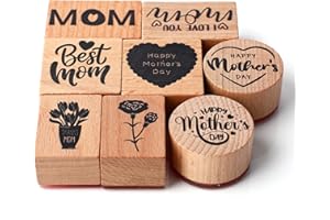 Supervitae 8 Pcs Mother's Day Rubber Stamp Set Wooden Rubber Stamps Vintage Wooden Rubber Art Stamps for Crafting and DIY Scrapbooking Card Making Hand Book