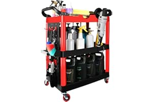 ALL4DETAIL Auto Detailing Cart with Wheels, 3 Tier Car Detailing Cart with Hanging Boards & Hooks, Car Wash Organizer for Garage Workshop DIY Home