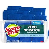 Scotch-Brite Zero Scratch Scrub Sponge, 9 Pack | Kitchen Sponges for Cleaning Home, Bathroom, Effective + Gentle Dish Scrubber, Safe on Nonstick surfaces