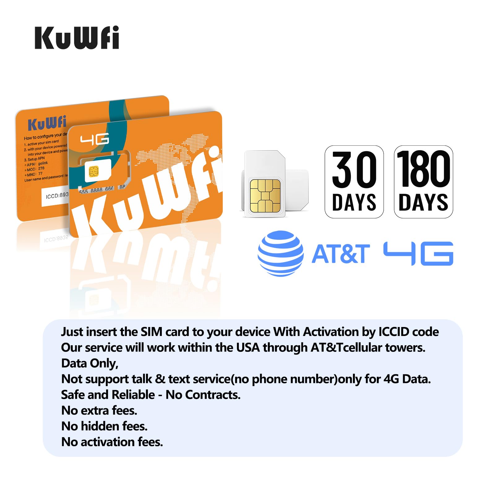 KuWFi 2GB Prepaid 4G LTE SIM Card for 30 Day Service Wireless Plan for Security Cameras, 4G Router- for Data, No Voice & Text No Contract IOT SIM Card
