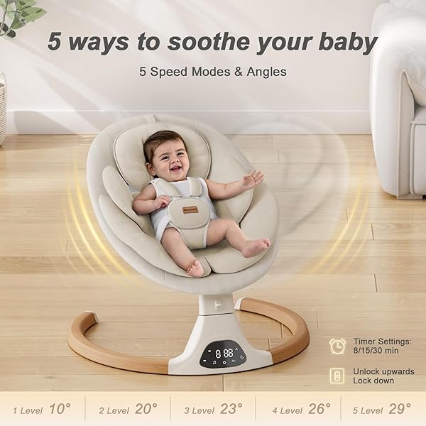 BABY SWINGS FOR INFANTS, MONAMII BABY SWING, INFANT SWING WITH 5 SPEEDS, 10 LULLABIES, ELECTRIC SWING FOR BABY, INDOOR & OUTDOOR USE (BEIGE)
