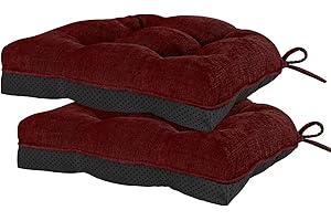 HARBOREST Chair Cushions for Dining Chairs Set of 2 - Chenille Tufted Kitchen Chair Cushions with Ties and Non-Slip Bottom, Memory Foam Chair Pads for Dining Chairs, 17" x 17", Burgundy