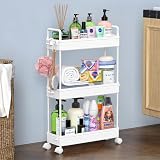 SOLEJAZZ 3-Tier Slim Storage Trolley Cart with 6 Hooks White Plastic