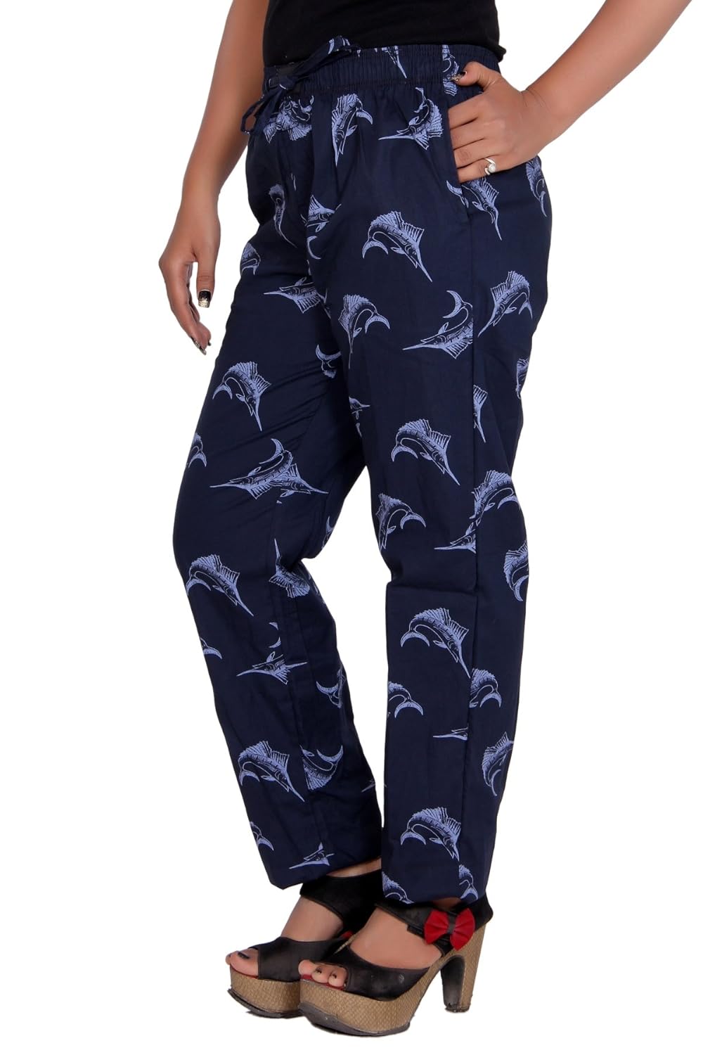 flamboyant women blue printedcotton pyjama