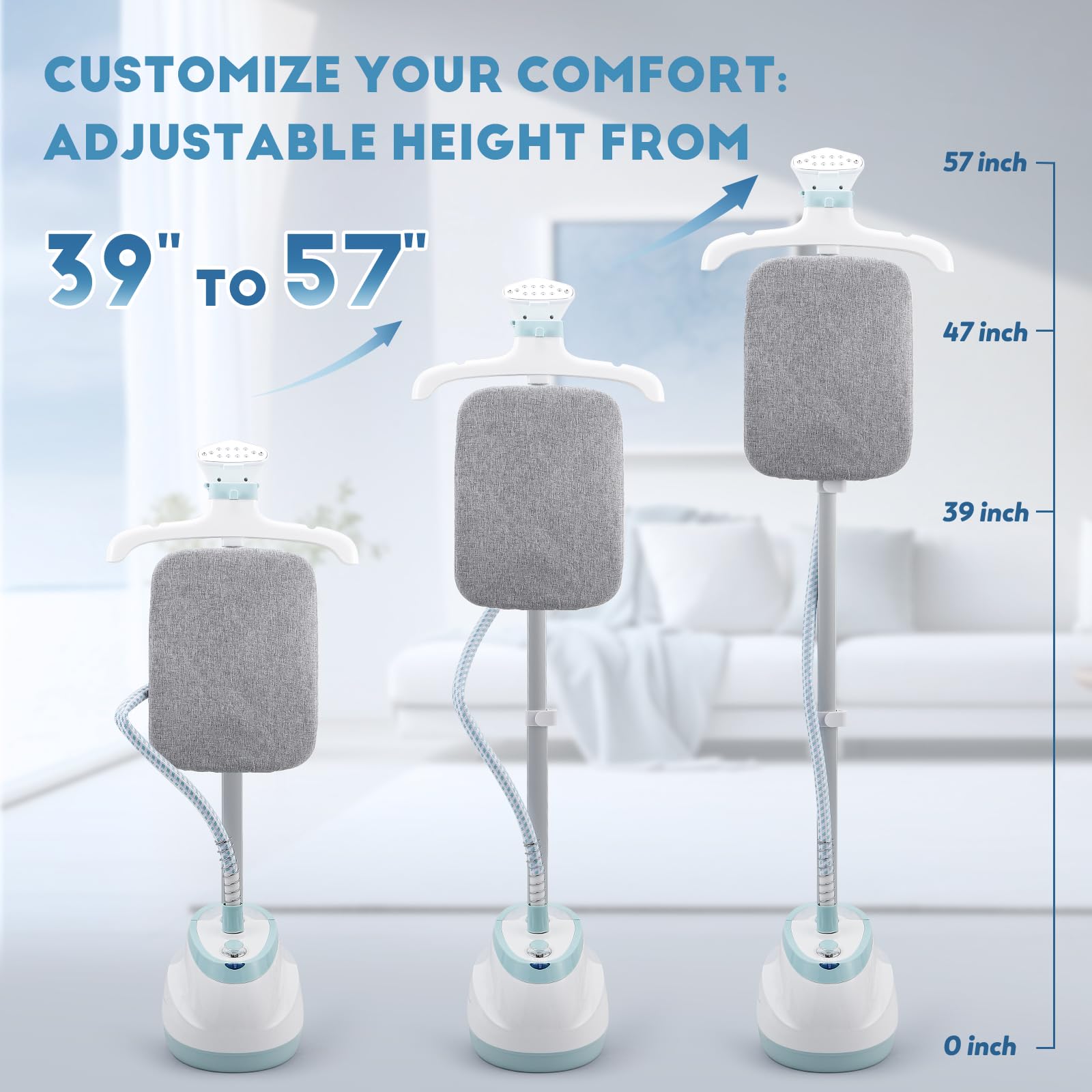 CGOLDENWALL 2-in-1 Standing Garment Steamer for Clothes with Flat & Hanging Iron Options, Powerful Wrinkle Remover, 1-Hour Continuous Steaming, Includes Garment Hanger, Ironing Board, and Gloves