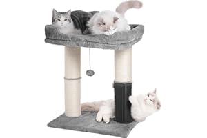 Pawfessor Cat Tree Tower for Large Cats Cat Scratching Post with 20x15.7”Wide Top Bed, Self Groomer, Thick Scratch Post [Dia=4.5”] and Danging Ball Great for Indoor Cats-Large Grey