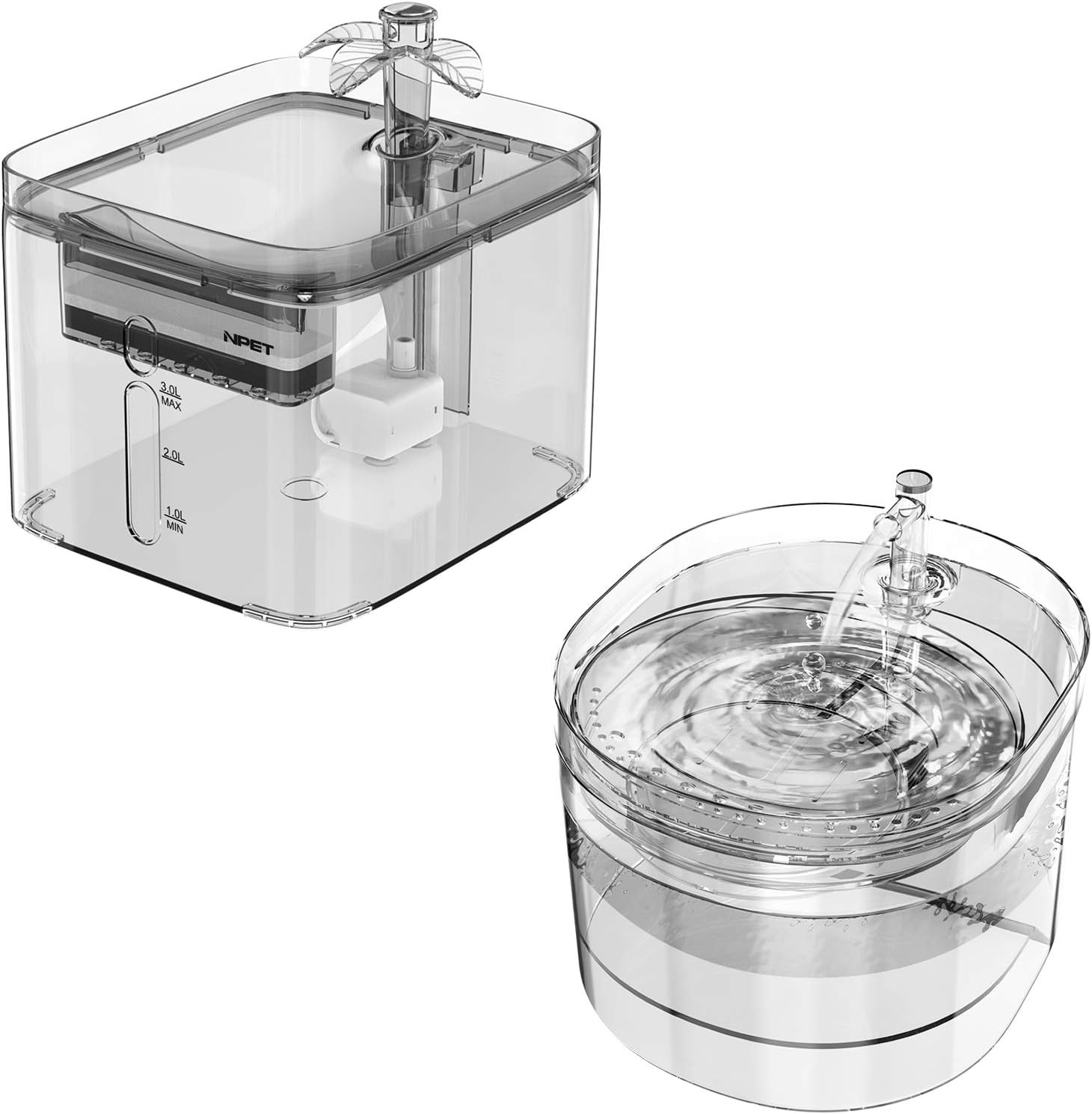 NPET 1.6L&3L Clear Cat Water Fountain Kitchen & Dining