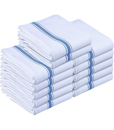 Scandia Stripe Cotton Kitchen Towels - 12 Pack Commercial Grade Dish Towels 16x28 Inches