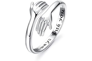 YADOCA 925 Sterling Silver Hug Ring for Women Men Adjustable Hugging Hands Open Love Promise Friendship Wedding Ring