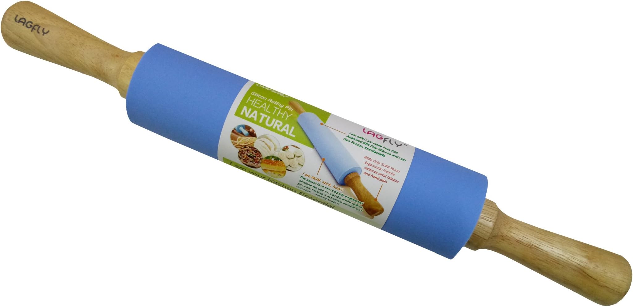 Siliroller Silicon Non Stick Rolling Pin Belan Full Size with Durable Wooden Handle