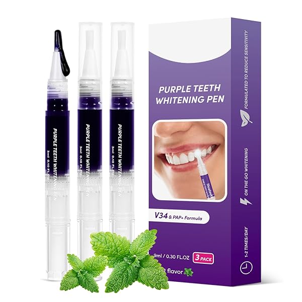 TEETH WHITENING PEN, PURPLE TEETH WHITENING GEL PENS, INSTANT WHITENING PENS FOR TOOTH STAIN REMOVAL, 3 PACKS