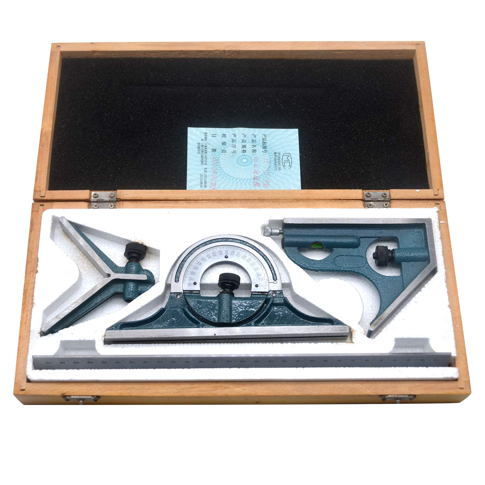 Oudtinx Industrial Tools 12'' 4 Combination Square Ruler Set Protractor Satin, 4-R Graduation