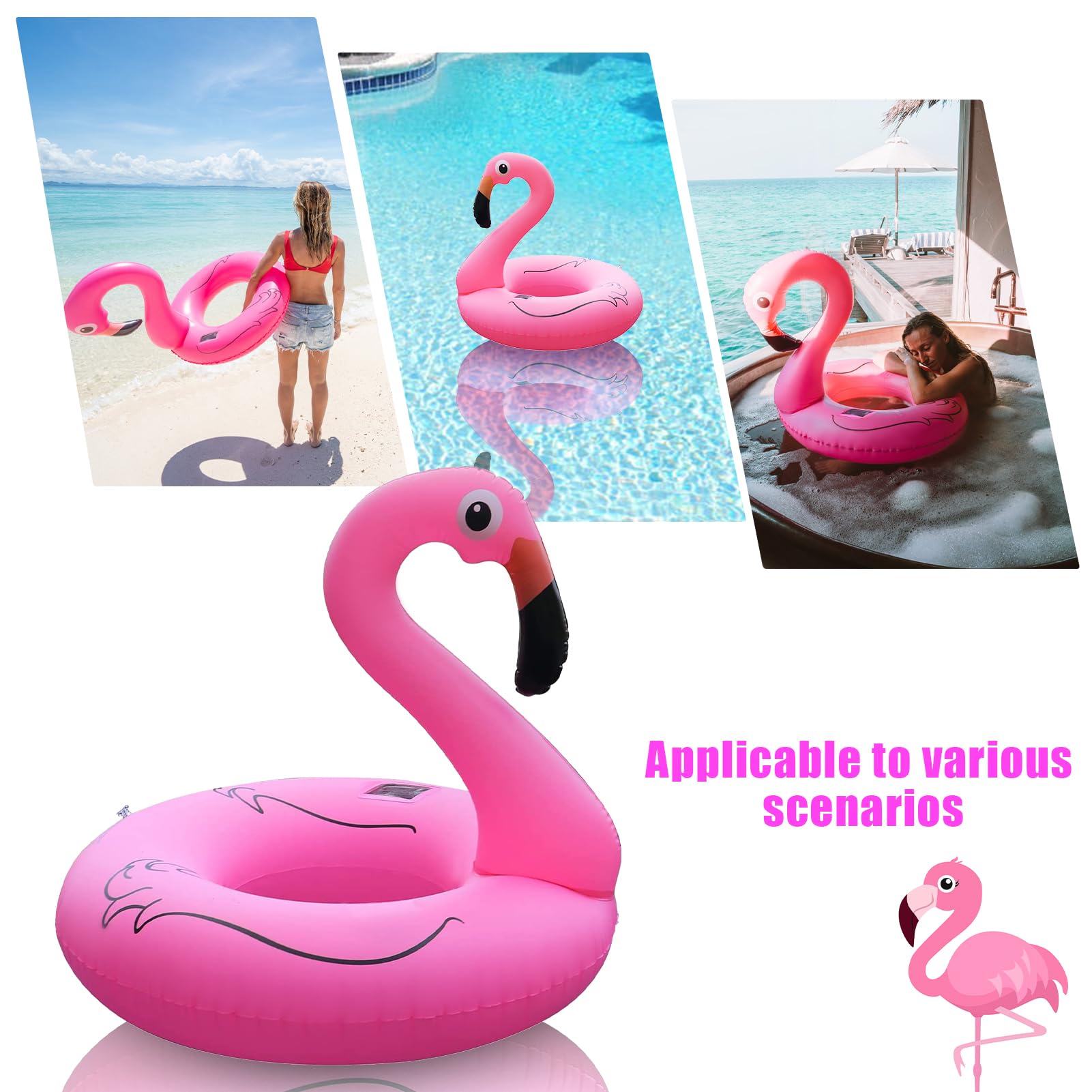 Tepoal Inflatable Flamingo Pool Floats with Lights,Solar Powered Flamingo Swimming Pool Tubes,42 Inches Summer Lake Beach Floaties Swimming Pool Rings for Adults Water Entertainment