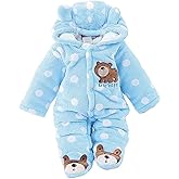 ZYXKTA Baby Snowsuit Infant Winter Cozy Fleece Jumpsuit Cute Bear Hooded Footies Toddler Girls Boys Thicken Soft Outfit